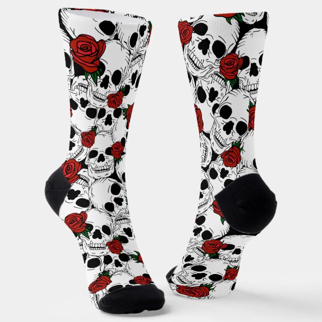 Skulls and Roses Patterned Psychobilly Socks (Angled)
