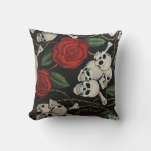 Skulls and Roses Throw Pillow