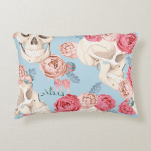 Skulls and Roses Vintage Pattern Accent Pillow