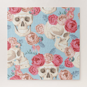 Skulls and Roses Vintage Pattern Jigsaw Puzzle