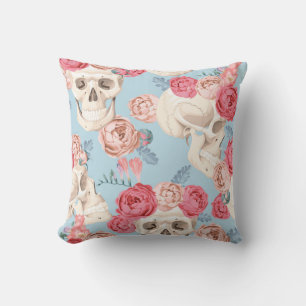 Skulls and Roses Vintage Pattern Throw Pillow