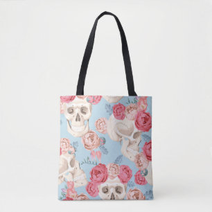 Skulls and Roses Vintage Pattern Tote Bag
