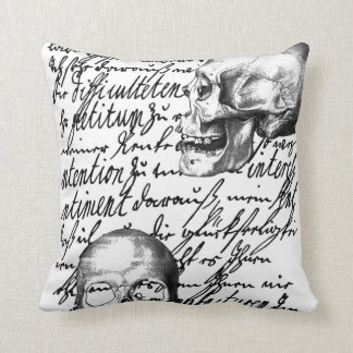 Skulls and script spell out "Liebesbrief" or Love Throw Pillow