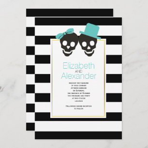 Skulls and stripes aqua Halloween wedding Invitation