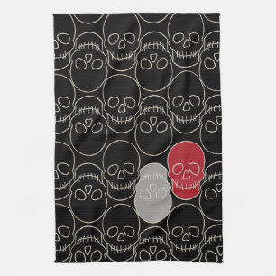 Skulls - Bat Black and Bone White Kitchen Towel