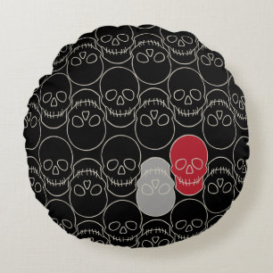 Skulls - Bat Black and Bone White Round Pillow
