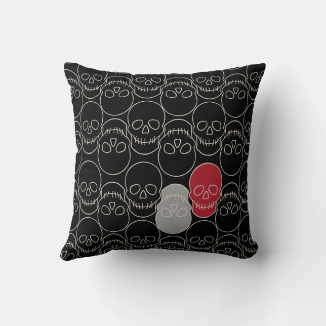 Skulls - Bat Black and Bone White Throw Pillow (Back)