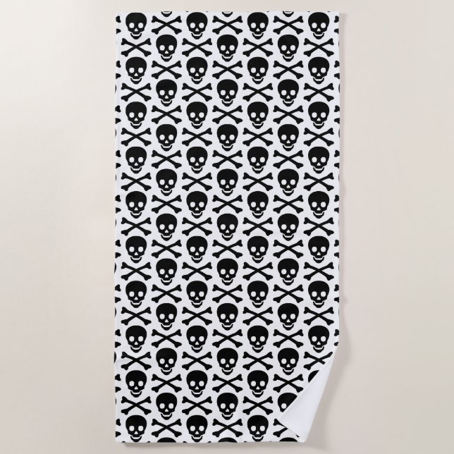 Skulls black and white modern pattern beach towel (Front)