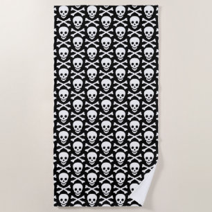 Skulls black and white modern pattern beach towel
