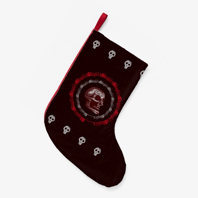 Skulls Black & White/Grey/Red Style 2 Small Christmas Stocking (Front (Hanging))