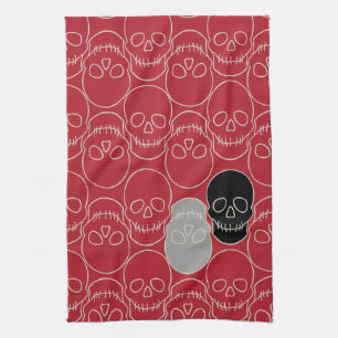 Skulls - Blood Red and Bone White Kitchen Towel