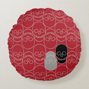  Skulls - Blood Red and Bone White Round Pillow