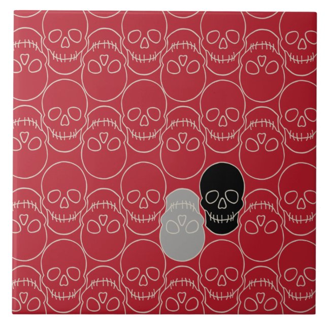 Skulls - Blood Red and Bone White  Tile (Front)