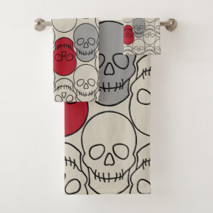 Skulls - Bone White and Bat Black Bath Towel Set