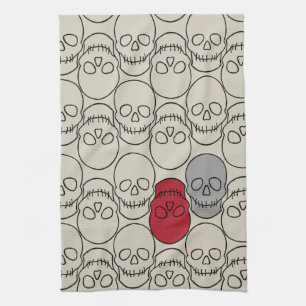 Skulls - Bone White and Bat Black Kitchen Towel
