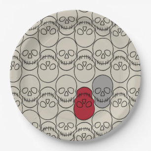 Skulls - Bone White and Bat Black Paper Plate