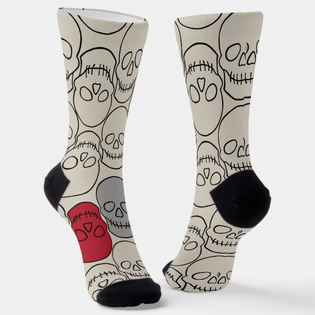 Skulls - Bone White and Bat Black Socks (Angled)