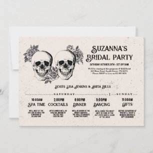 Skulls Bridal Shower Itinerary Bachelorette Roses Invitation