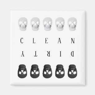 Skulls Clean Dirty Black And White Dishwasher Magnet