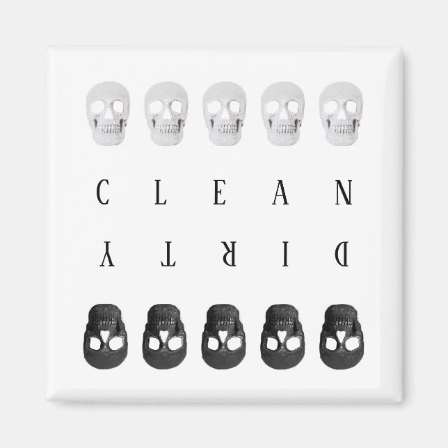 Skulls Clean Dirty Black And White Dishwasher Magnet (Front)