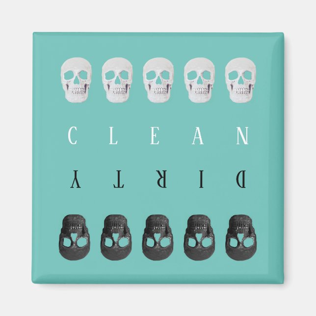 Skulls Clean Dirty Teal Green Dishwasher Magnet (Front)