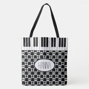 Skulls Crossbones and Piano Keys Tote Bag
