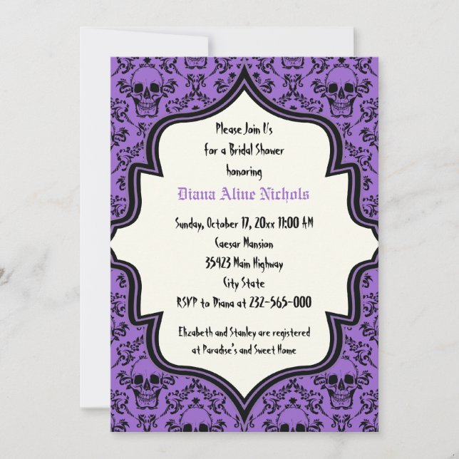 Skulls damask Halloween wedding bridal shower Invitation (Front)