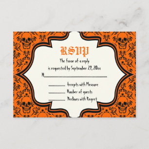 Skulls damask Halloween wedding RSVP card