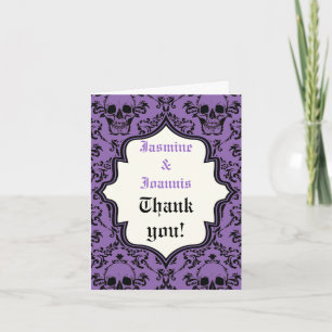 Skulls damask Halloween wedding Thank You photo Card
