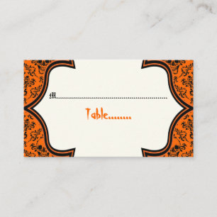 Skulls damask orange black Halloween place card