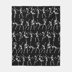 Skulls dancing black fleece blanket