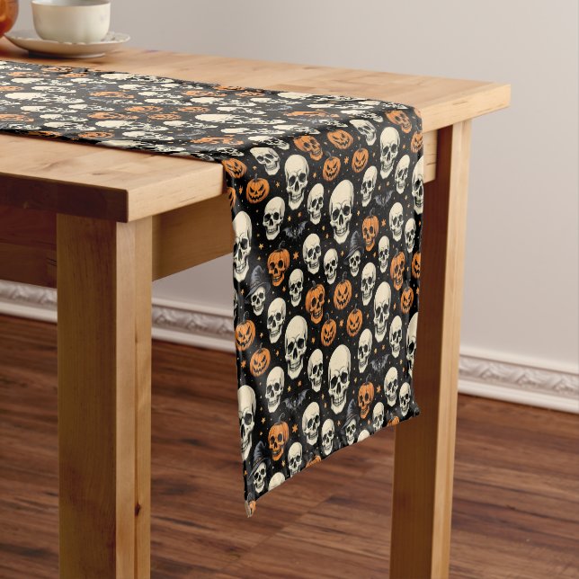 Skulls for Halloween Short Table Runner (In Situ)