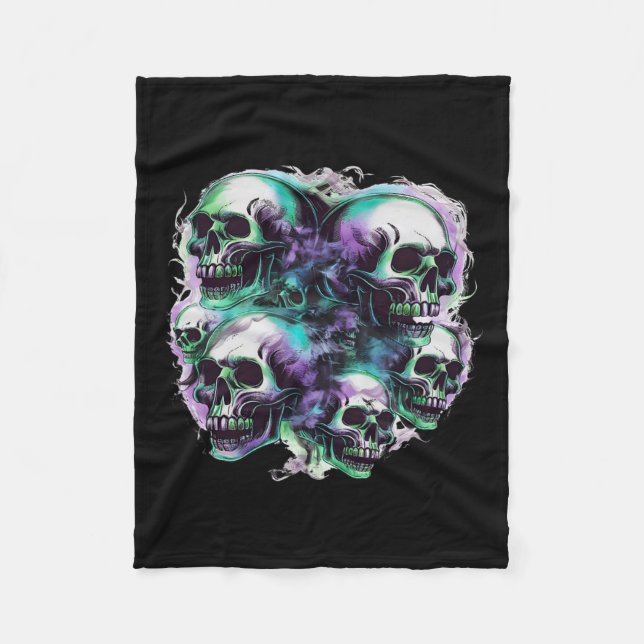 Skulls Ghost Flying Halloween Fall Fun Tee  Fleece Blanket (Front)