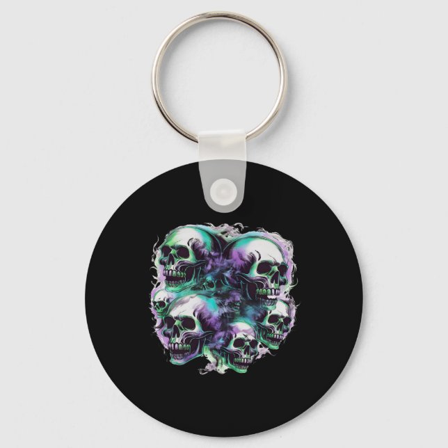 Skulls Ghost Flying Halloween Fall Fun Tee  Keychain (Front)