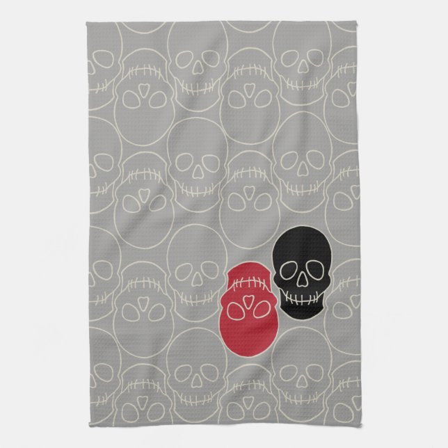Skulls - Ghost Grey and Bone White Kitchen Towel (Vertical)