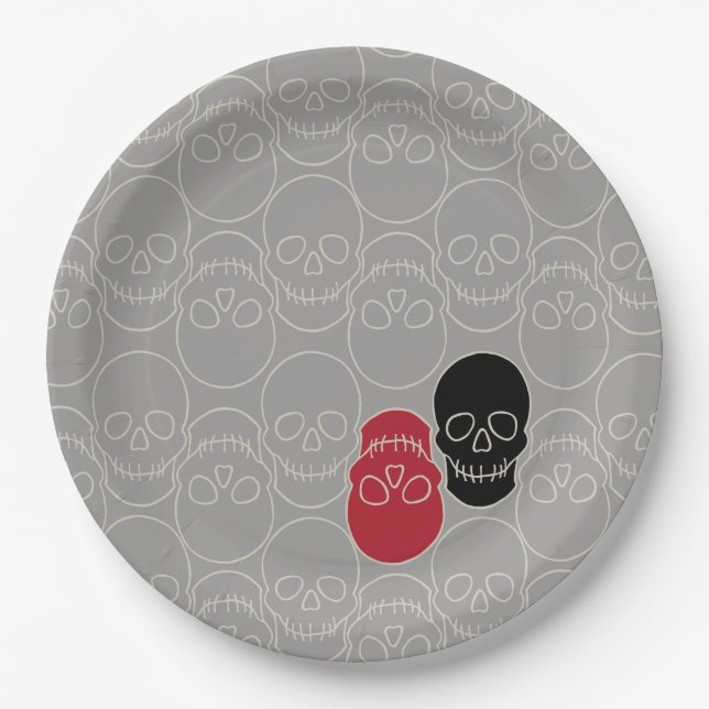 Skulls - Ghost Grey and Bone White Paper Plate (Front)
