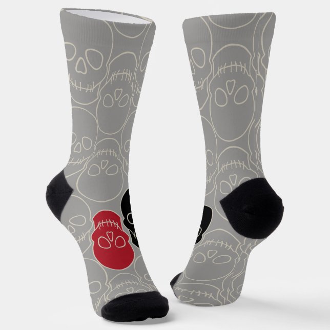 Skulls - Ghost Grey and Bone White Socks (Angled)