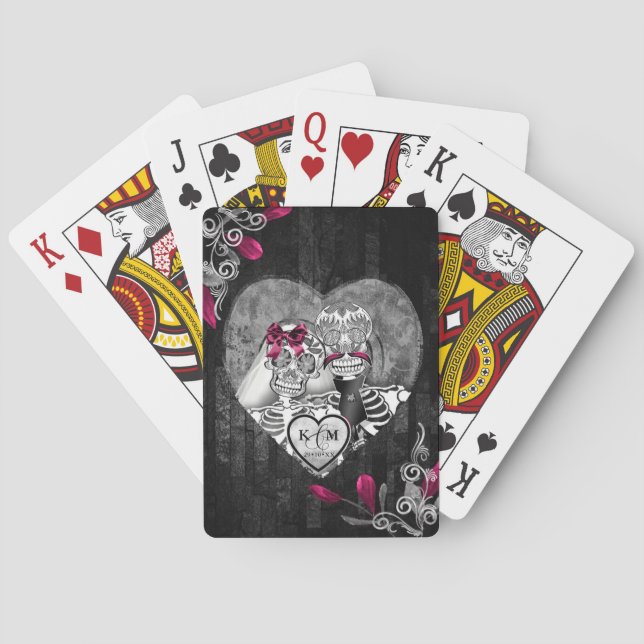 Skulls Gothic Hallowedding Burgundy ID866 Playing Cards (Back)