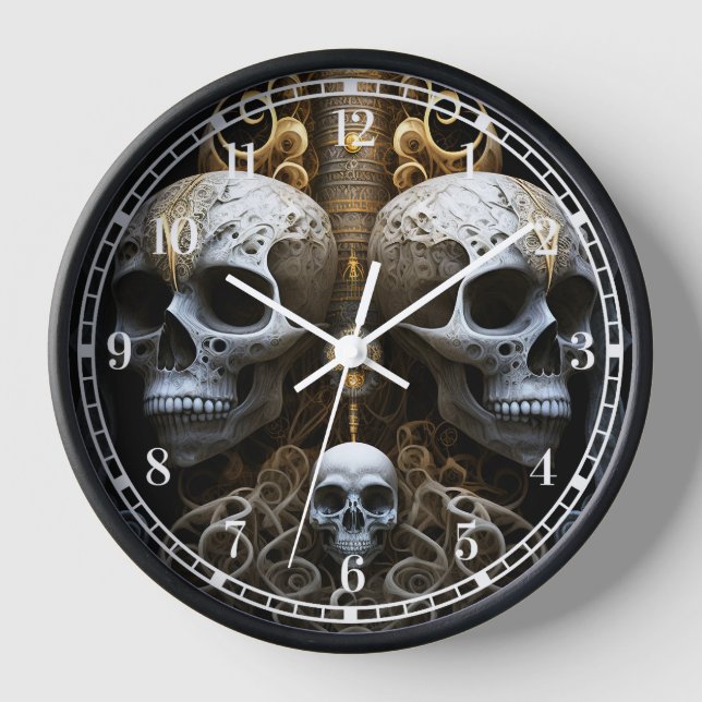 Skulls Gothic Horror Goth Surreal Art Clock (Front)