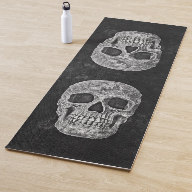 Skulls Gothic Old Grunge Black And White Texture Yoga Mat (In Situ)