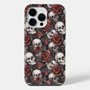 Skulls Gothic Red Rose Pattern  iPhone 14 Pro Max Case