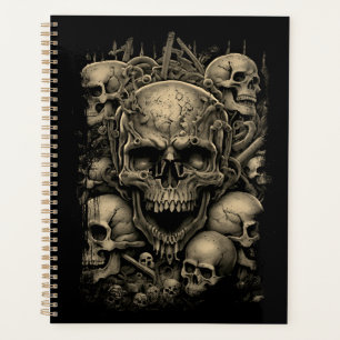 Skulls Grouping Beige on Black Gothic Scary Planner