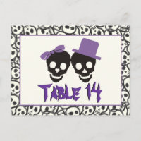 Skulls Halloween purple black wedding table number