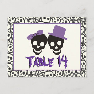 Skulls Halloween purple black wedding table number Postcard