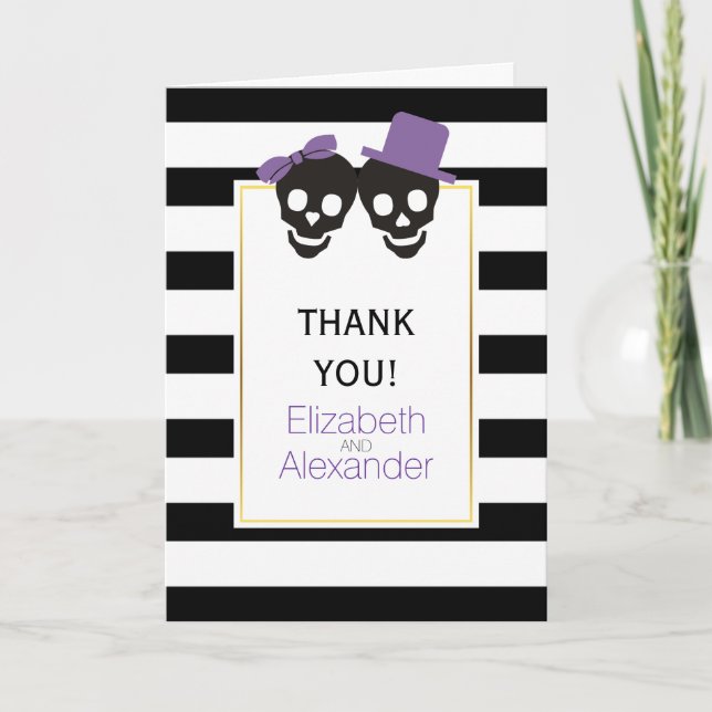 Skulls Halloween purple wedding Thank You photo (Front)