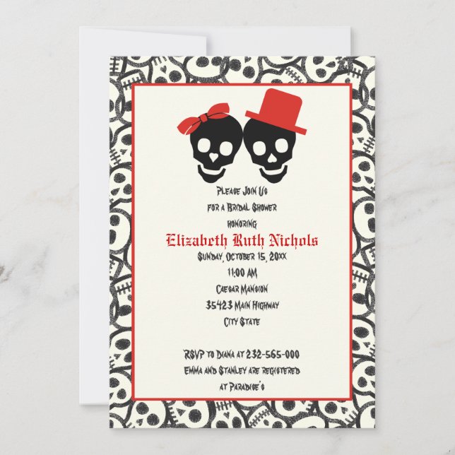 Skulls Halloween red black wedding bridal shower Invitation (Front)