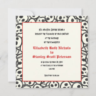 Skulls Halloween red black wedding invitation