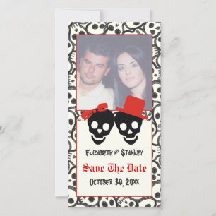 Skulls Halloween red black wedding Save the Date