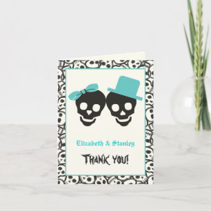 Skulls Halloween turquoise wedding Thank You