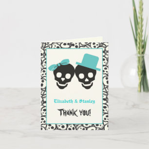 Skulls Halloween turquoise wedding Thank You Card
